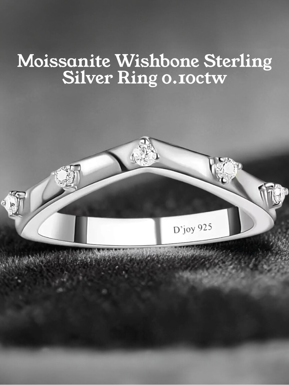 Moissanite Wishbone Ring in Platinum Over Sterling Silver 0.10ctw